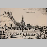 Der Merianstich, aufgenommen vor dem Stadtbrand von 1635. Links steht das Schloss Herrenberg, in der Mitte ist die Stiftskirche Herrenberg abgebildet.  Photo by Herrenberger, Wikipedia.jpg